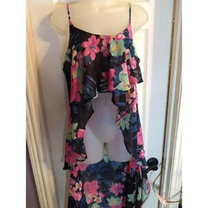 Live For Truth Swimsuit Cover Up Back Pink Floral High Low Sz L Adjustable Strap